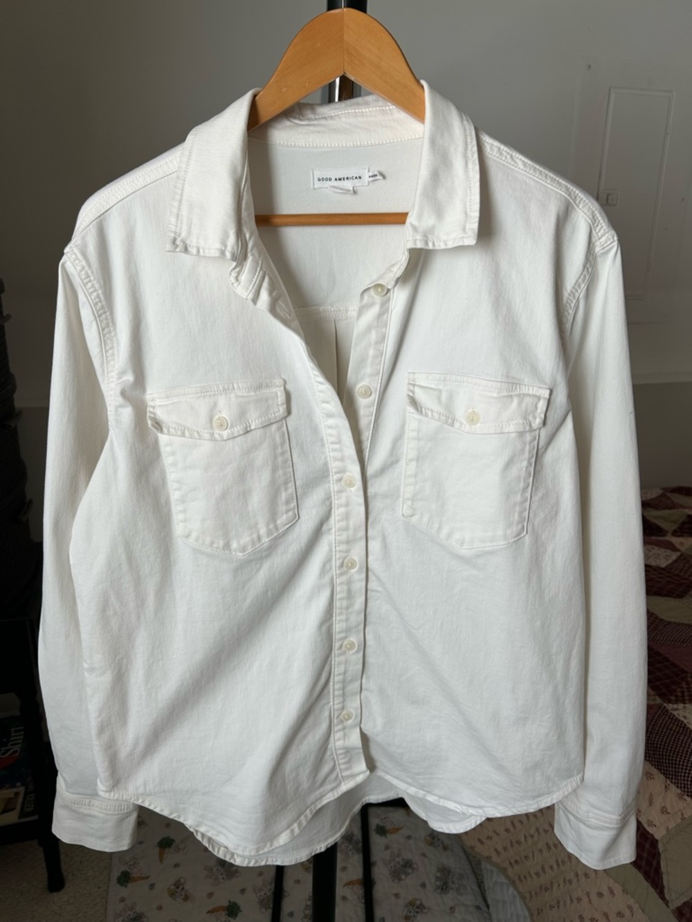 Good American Denim Fitted Button Down Shirt White Women’s Large